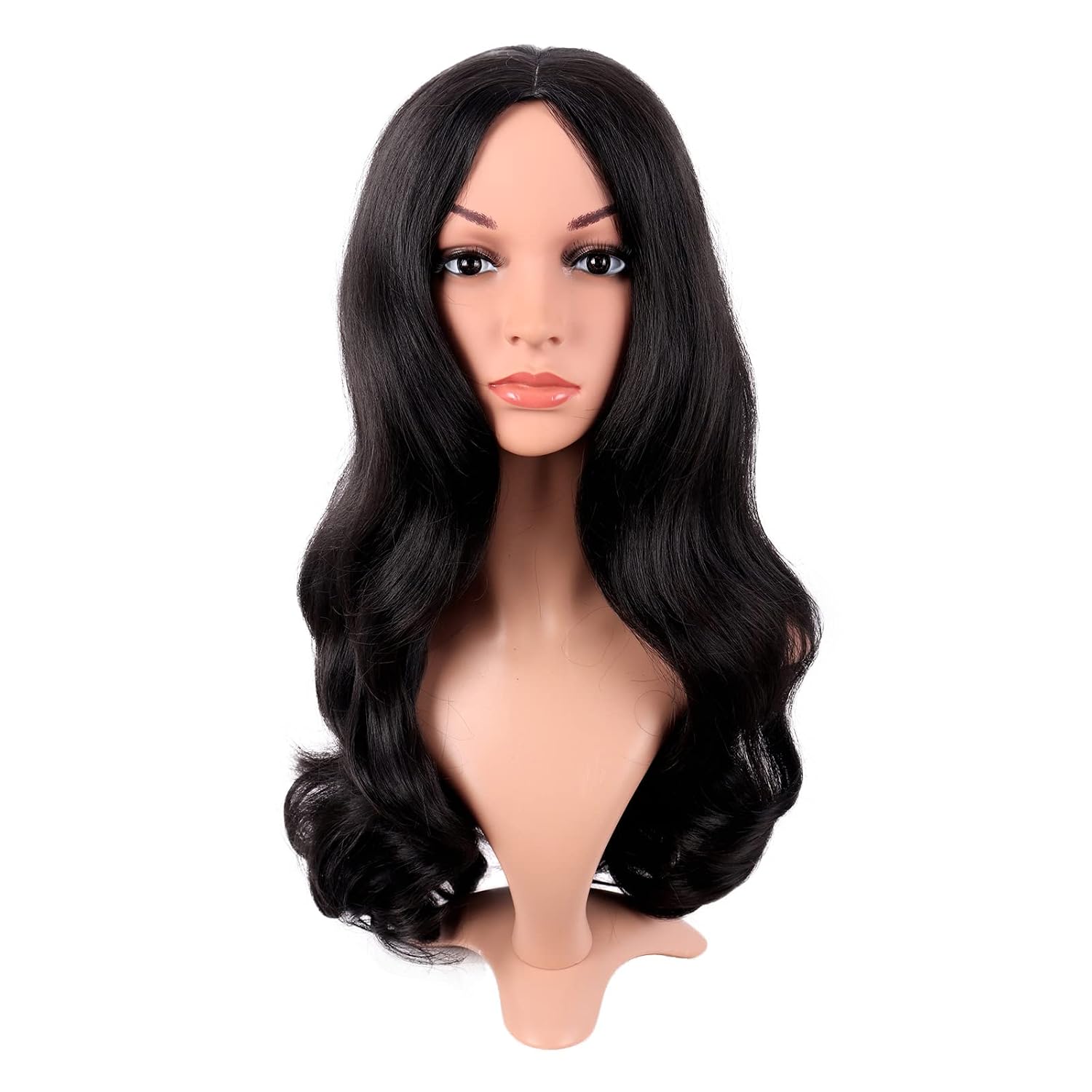 Anime Cosplay Long Black Hair - 긴 곱슬머리 중간 가르마 코스프레 가발