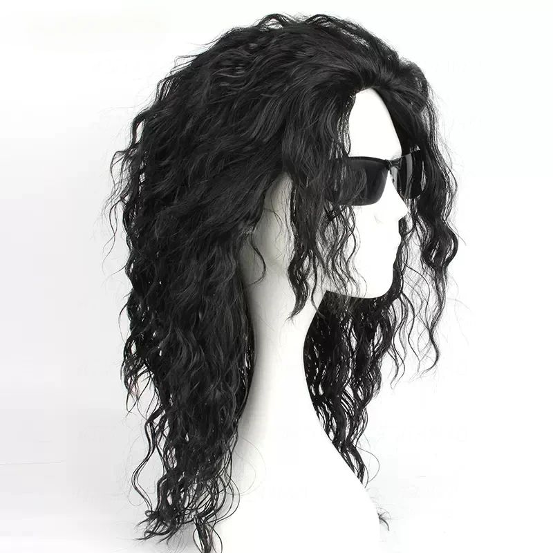 MJ 마이클 코스프레 블랙 가발 잭슨 마이클 롤플레잉  - Anime Cosplay Long Black Hair 리뷰 및 가격