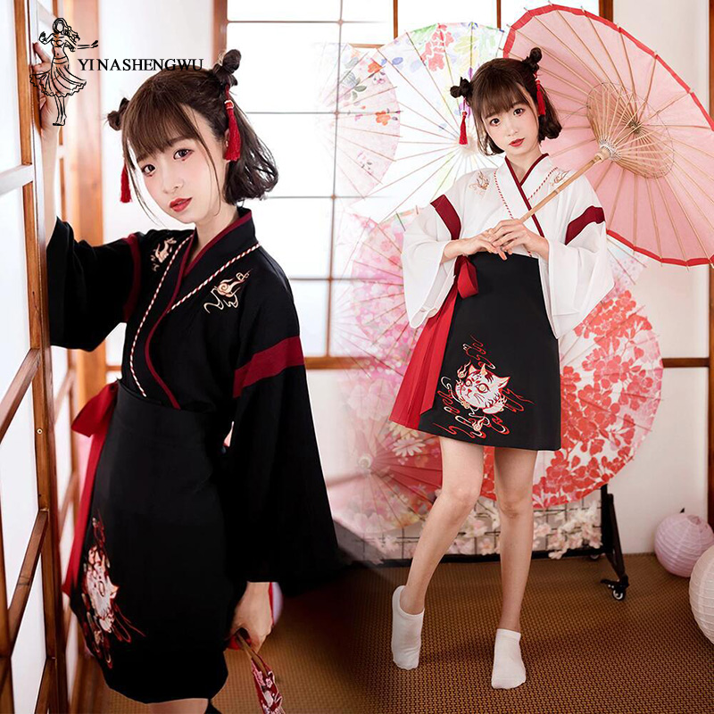 일본 여성 기모노 드레스, 블랙 화이트 고양이 자수 스 - Demon Slayer Haori 리뷰 및 가격