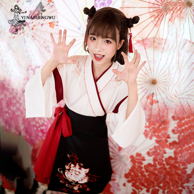 일본 여성 기모노 드레스, 블랙 화이트 고양이 자수 스 - Demon Slayer Haori 리뷰 및 가격