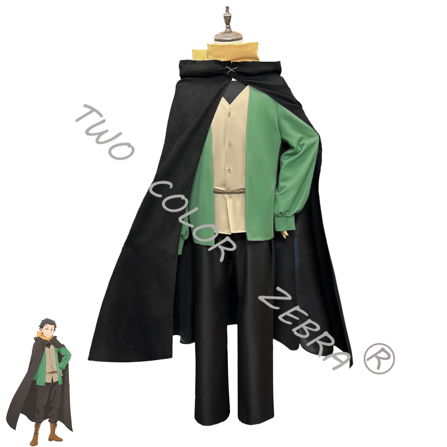 나츠키 스바루 코스프레 의상 블랙 케이프 그린 셔츠 바 - Anime Cosplay Re Zero 리뷰 및 가격