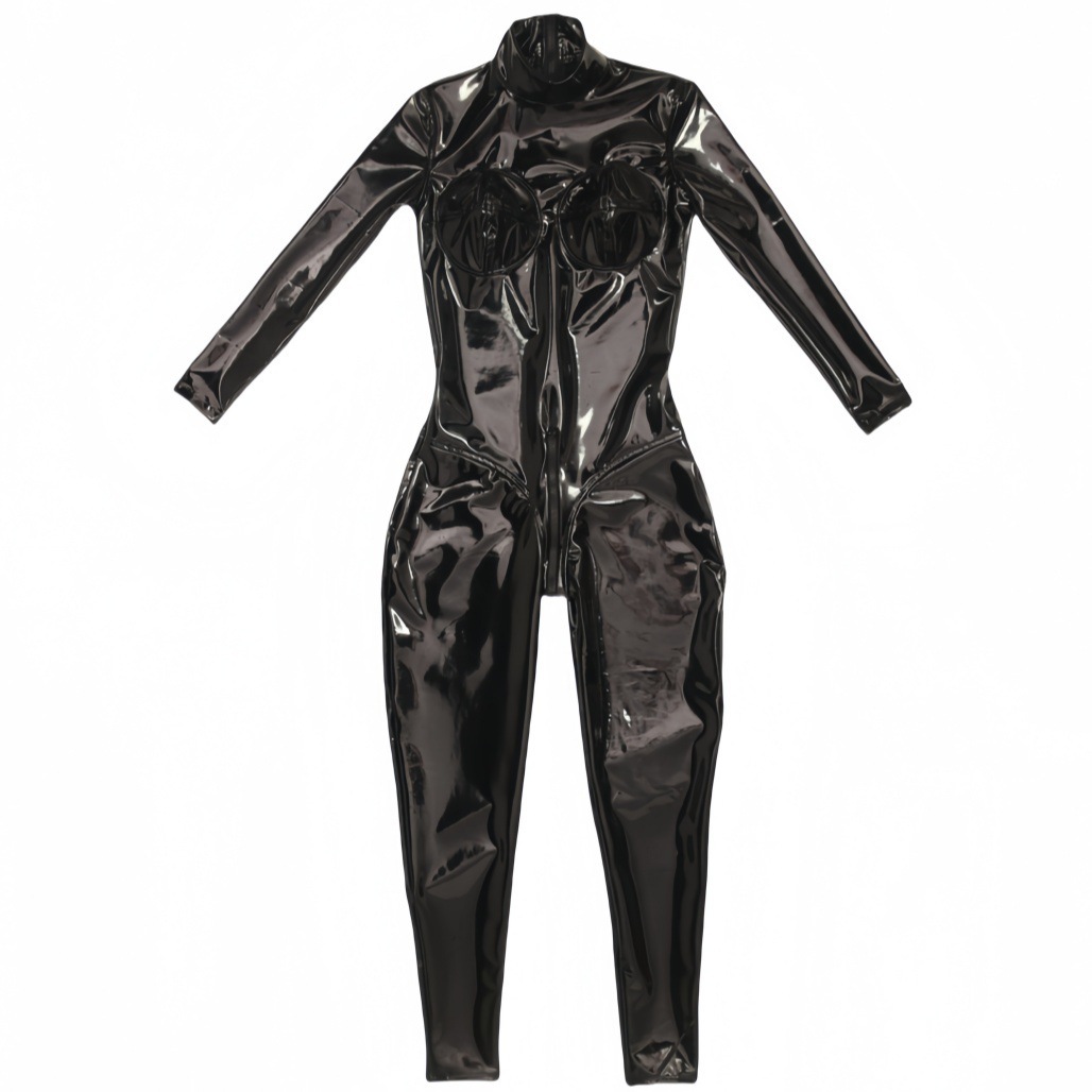 여성 섹시 블랙 광택 PU 가죽 바디스타킹 지퍼 오픈  - Anime Cosplay Jumpsuit 리뷰 및 가격