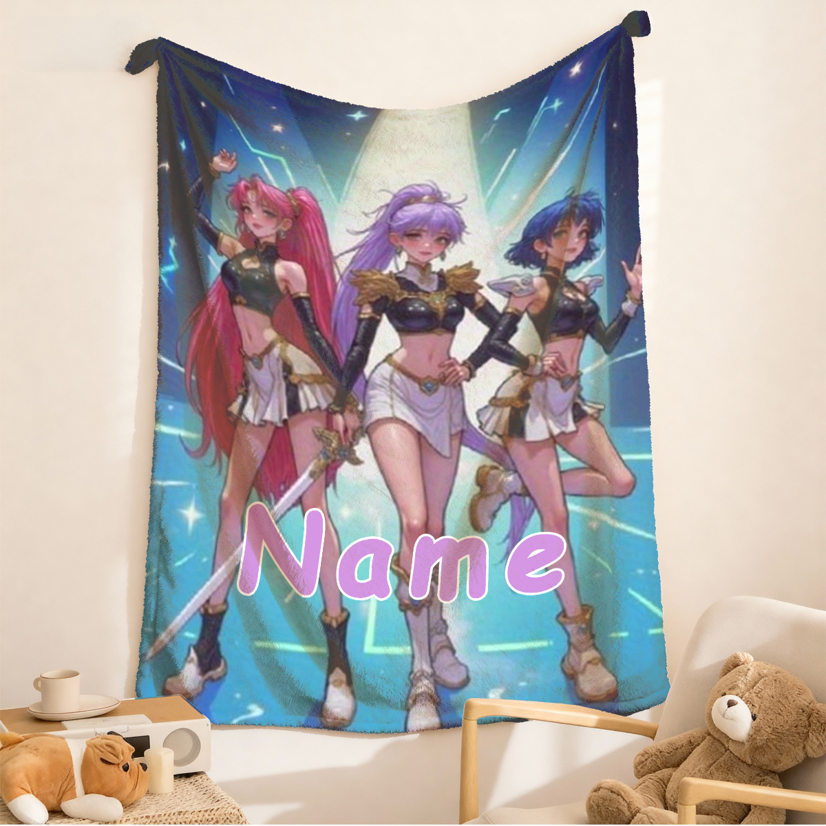 개인화된 애니메이션 소녀 담요 이름 맞춤 디자인 부드러 - Anime Cosplay Girl Name 리뷰 및 가격