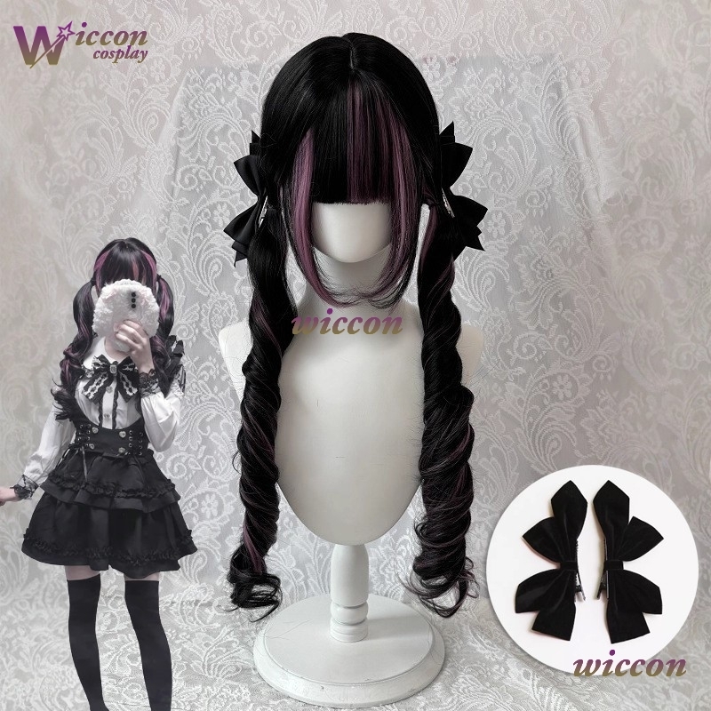 만화 ‌ 검은색 가발 핑크색 코스프레 가발 앞머리가 있 - Anime Cosplay Long Black Hair 리뷰 및 가격